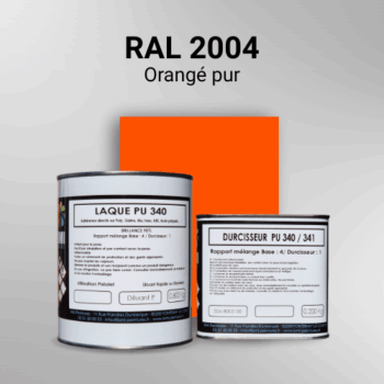 Laque polyuréthane professionnelle en RAL 2004 Orangé pur pour vos supports bruts. Finition durable, haute adhérence et séchage rapide.