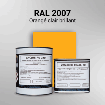 Laque polyuréthane professionnelle en RAL 2007 Orangé clair brillant pour vos supports bruts. Finition durable, haute adhérence et séchage rapide.