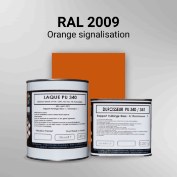 Laque polyuréthane professionnelle en RAL 2009 Orange signalisation pour vos supports bruts. Finition durable, haute adhérence et séchage rapide.