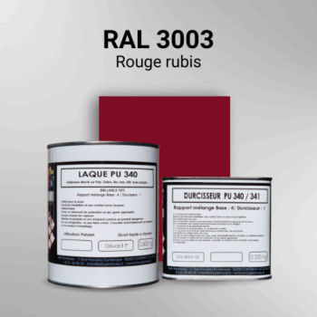 Laque polyuréthane professionnelle en RAL 3003 Rouge rubis pour vos supports bruts. Finition durable, haute adhérence et séchage rapide.