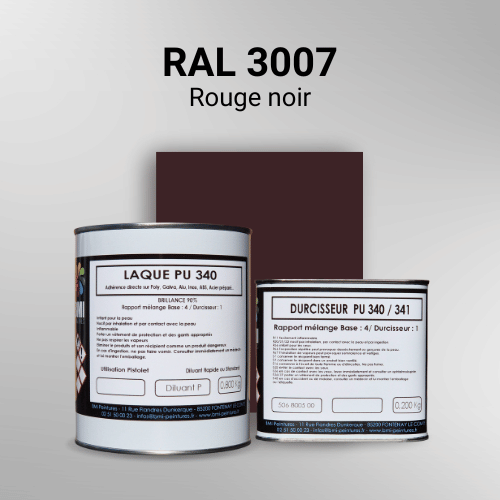Laque polyuréthane professionnelle en RAL 3007 Rouge noir pour vos supports bruts. Finition durable, haute adhérence et séchage rapide.