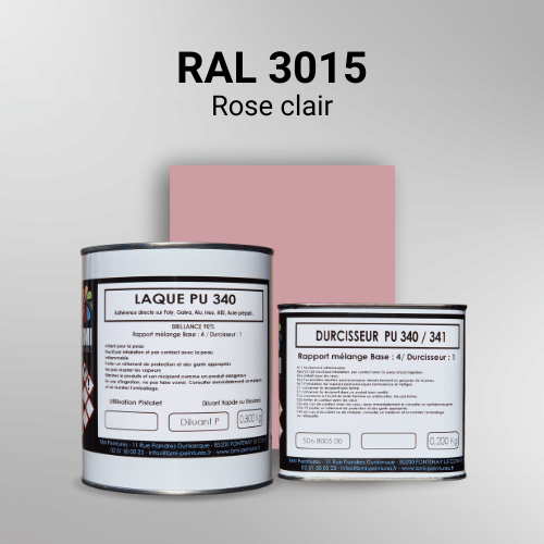 Laque polyuréthane professionnelle en RAL 3015 Rose clair pour vos supports bruts. Finition durable, haute adhérence et séchage rapide.