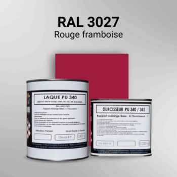 Laque polyuréthane professionnelle en RAL 3027 Rouge framboise pour vos supports bruts. Finition durable, haute adhérence et séchage rapide.