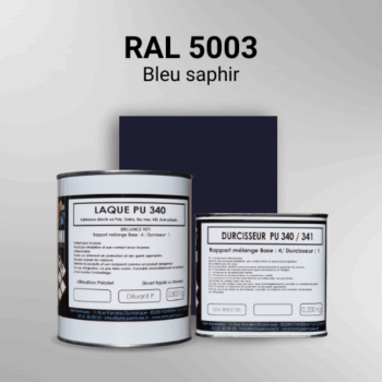 Laque polyuréthane professionnelle en RAL 5003 Bleu saphir pour vos supports bruts. Finition durable, haute adhérence et séchage rapide.