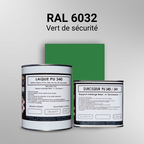 Laque polyuréthane professionnelle en RAL 6032 Vert de sécurité pour vos supports bruts. Finition durable, haute adhérence et séchage rapide.