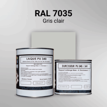 Laque polyuréthane professionnelle en RAL 7035 Gris clair pour vos supports bruts. Finition durable, haute adhérence et séchage rapide.