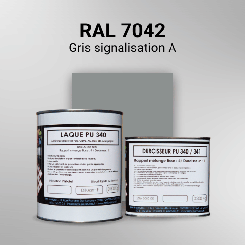 Laque polyuréthane professionnelle en RAL 7042 Gris signalisation A pour vos supports bruts. Finition durable, haute adhérence et séchage rapide.