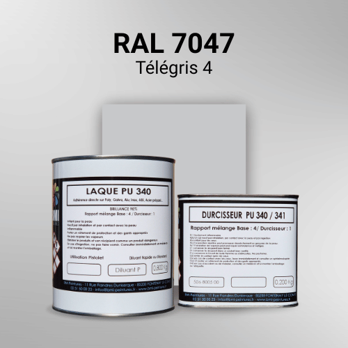 Laque polyuréthane professionnelle en RAL 7047 Télégris 4 pour vos supports bruts. Finition durable, haute adhérence et séchage rapide.