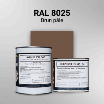Laque polyuréthane professionnelle en RAL 8025 Brun pâle pour vos supports bruts. Finition durable, haute adhérence et séchage rapide.