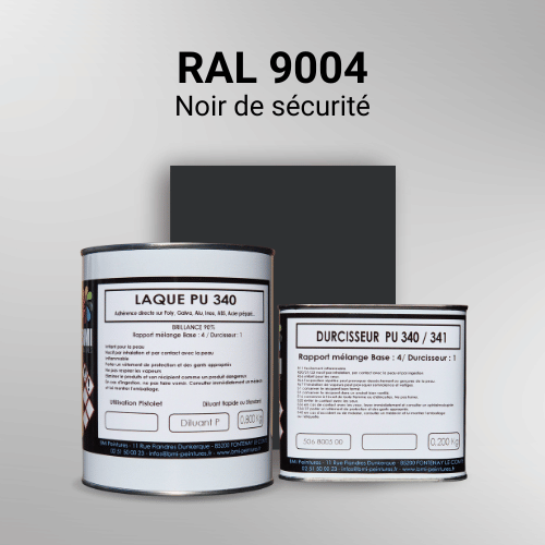 Laque PU 340 RAL 9004 Noir de sécurité Laque polyuréthane professionnelle en RAL 9004 Noir de sécurité pour vos supports bruts. Finition durable, haute adhérence et séchage rapide.