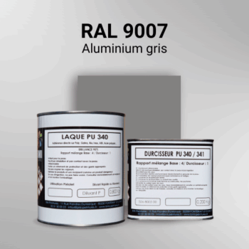 Laque polyuréthane professionnelle en RAL 9007 Aluminium gris pour vos supports bruts. Finition durable, haute adhérence et séchage rapide.