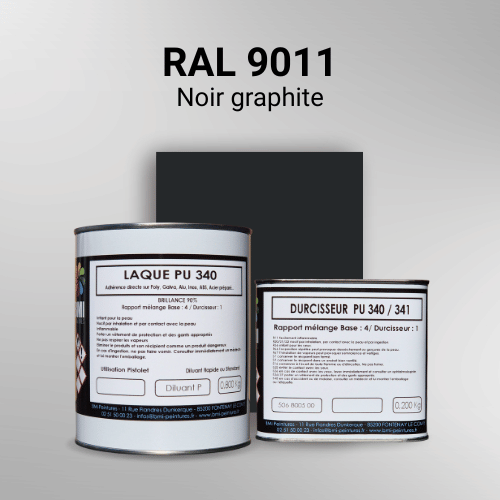 Laque PU 340 RAL 9011 Noir graphite Laque polyuréthane professionnelle en RAL 9011 Noir graphite pour vos supports bruts. Finition durable, haute adhérence et séchage rapide.