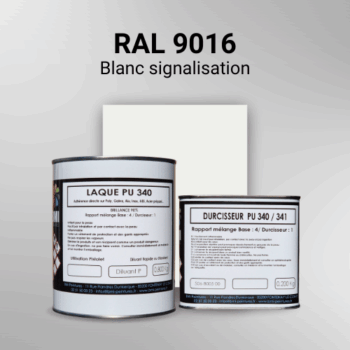 Laque polyuréthane professionnelle en RAL 9016 Blanc signalisation pour vos supports bruts. Finition durable, haute adhérence et séchage rapide.
