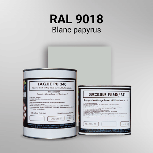 Laque PU 340 RAL 9018 Blanc papyrus Laque polyuréthane professionnelle en RAL 9018 Blanc papyrus pour vos supports bruts. Finition durable, haute adhérence et séchage rapide.