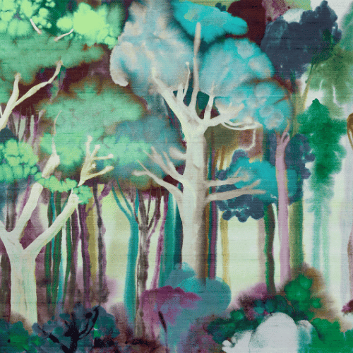 Le papier peint Banyan de la collection Alaya d'Arte est inspiré des collines brumeuses de la forêt indienne éponyme offrant une atmosphère asiatique.