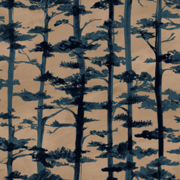 Papier peint Ame de la collection Légendes, Casamance aux motifs d’arbres sous la pluie, inspiré de l’esthétique japonaise pour une atmosphère apaisante.