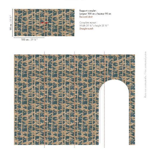 Papier Peint Casamance Légendes Ame Pétrole Doré Rapport Papier peint Ame de la collection Légendes, Casamance aux motifs d’arbres sous la pluie, inspiré de l’esthétique japonaise pour une atmosphère apaisante.