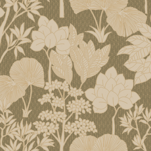 Papier peint Inara, collection Tressora par Casamance est un paysage végétal d'une matité élégante, sur un fond texturé subtil à effet pointillé.