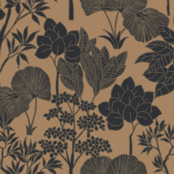 Papier peint Inara, collection Tressora par Casamance est un paysage végétal d'une matité élégante, sur un fond texturé subtil à effet pointillé.