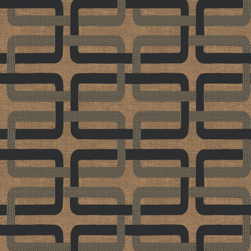 Papier peint Matjara de la collection Tressora de chez Casamance : Ce monogramme raffiné sur fond texturé mêlent iriodine, laque dure et encre mate.