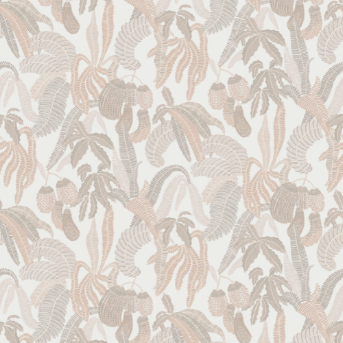 Papier peint Ninfa,collection Romance, Masureel est inspiré d’un jardin romantique, aux teintes pastel et aux motifs floraux délicats et textures raffinées.