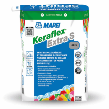 Le mortier-colle déformable Mapei Keraflex Extra S Mapei est destiné à la pose de carrelage en sol et mur et spécial carreaux grands formats.