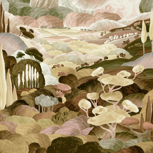 Les songes Toscans de la collection Décors et Panoramiques d'Arte est un un panoramique onirique inspiré de paysages italiens sublimé ses cyprès élancés.