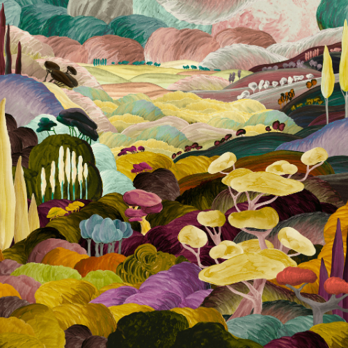 Les songes Toscans de la collection Décors et Panoramiques d'Arte est un un panoramique onirique inspiré de paysages italiens sublimé ses cyprès élancés.