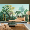 Paradisiac de la collection Décors et Panoramiques d'Arte est une scène tropicale peinte à l’huile, imprimée sur un velours doux pour un décor chaleureux.