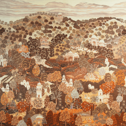 Zerzura de la collection Décors et Panoramiques d'Arte représente une scène d'oasis mythique et raffinée qui apporte profondeur et mystère à vos intérieurs.