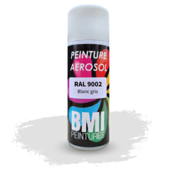 Peinture aérosol monocouche, RAL 9002 Blanc gris, anticorrosion, à séchage rapide et avec une bonne résistance aux intempéries.