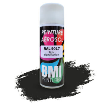 Peinture aérosol monocouche, RAL 9017 Noir signalisation, anticorrosion, à séchage rapide et avec une bonne résistance aux intempéries.