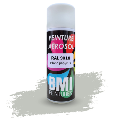 Peinture aérosol monocouche, RAL 9018 Blanc papyrus, anticorrosion, à séchage rapide et avec une bonne résistance aux intempéries.