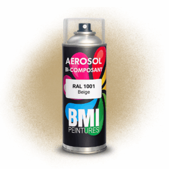 Bombe aérosol bi-composant RAL 1001 beige pour carrosserie, travaux agricoles, travaux publics, bardages, canalisations, sidérurgie, ...
