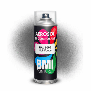 Bombe aérosol bi composant RAL 9005 Noir foncé pour carrosserie, travaux agricoles, travaux publics, bardages, canalisations, sidérurgie et autres.