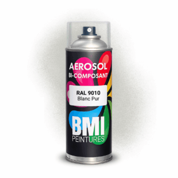 Bombe aérosol bi composant RAL 9010 Blanc pur pour carrosserie, travaux agricoles, travaux publics, bardages, canalisations, sidérurgie et autres.