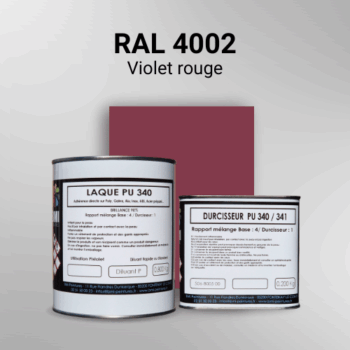 Laque polyuréthane professionnelle en RAL 4002 Violet rouge pour vos supports bruts. Finition durable, haute adhérence et séchage rapide.