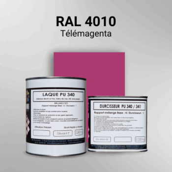 Laque polyuréthane professionnelle en RAL 4010 Télémagenta pour vos supports bruts. Finition durable, haute adhérence et séchage rapide.