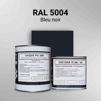 Laque polyuréthane professionnelle en RAL 5004 Bleu noir pour vos supports bruts. Finition durable, haute adhérence et séchage rapide.