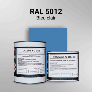 Laque polyuréthane professionnelle en RAL 5012 Bleu clair pour vos supports bruts. Finition durable, haute adhérence et séchage rapide.