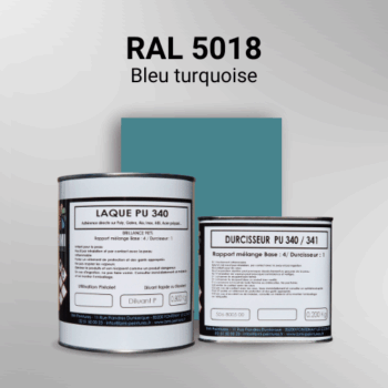 Laque polyuréthane professionnelle en RAL 5018 Bleu turquoise pour vos supports bruts. Finition durable, haute adhérence et séchage rapide.