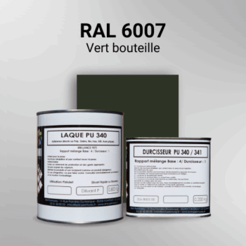 Laque polyuréthane professionnelle en RAL 6007 Vert bouteille pour vos supports bruts. Finition durable, haute adhérence et séchage rapide.