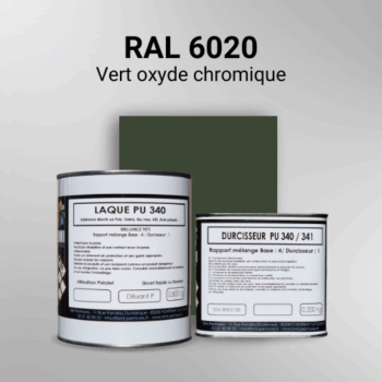 Laque polyuréthane professionnelle en RAL 6020 Vert oxyde chromique pour vos supports bruts. Finition durable, haute adhérence et séchage rapide.