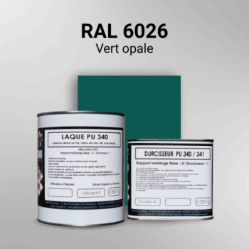 Laque polyuréthane professionnelle en RAL 6026 Vert opale pour vos supports bruts. Finition durable, haute adhérence et séchage rapide.