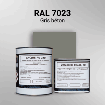 Laque polyuréthane professionnelle en RAL 7023 Gris béton pour vos supports bruts. Finition durable, haute adhérence et séchage rapide.