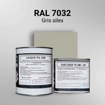 Laque polyuréthane professionnelle en RAL 7032 Gris silex pour vos supports bruts. Finition durable, haute adhérence et séchage rapide.
