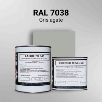 Laque polyuréthane professionnelle en RAL 7038 Gris agate pour vos supports bruts. Finition durable, haute adhérence et séchage rapide.
