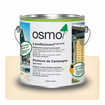 Peinture de campagne ivoire Osmo pour façades bois : protection durable, finition microporeuse, résistante aux intempéries et facile à appliquer.
