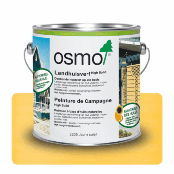 Peinture de campagne jaune sapin Osmo pour façades bois : protection durable, finition microporeuse, résistante aux intempéries. Facile à appliquer.