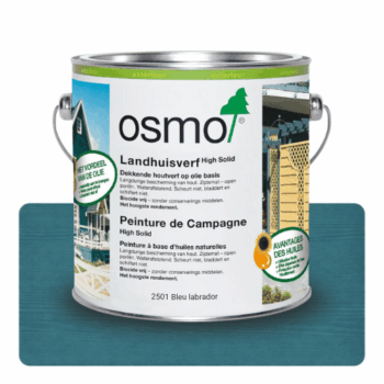 Peinture de campagne bleu labrador Osmo pour façades bois : protection durable, finition microporeuse, résistante aux intempéries et facile à appliquer.